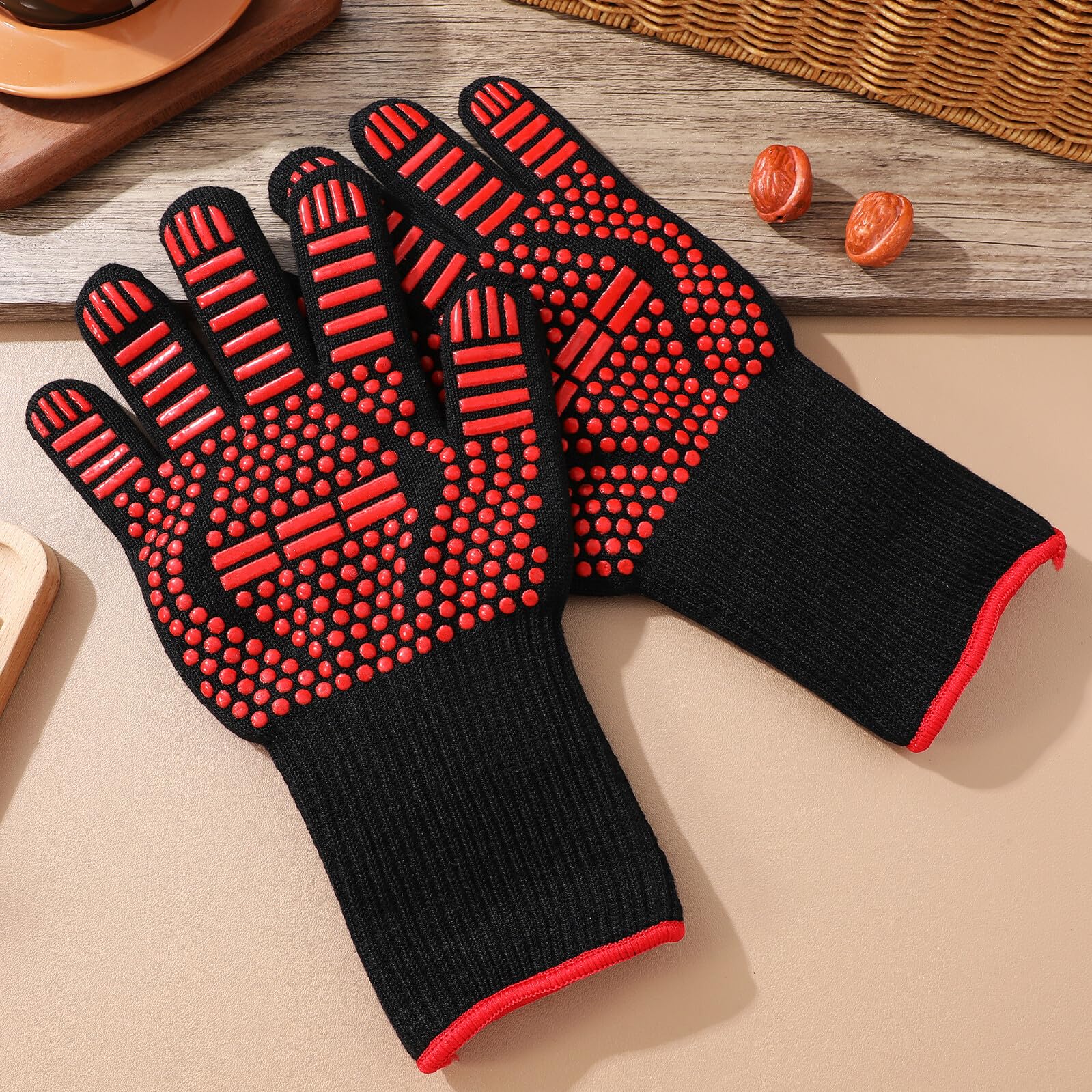 Guantes Aislamiento Térmico para Cocinar Asar y Hornear Guantes de Cocina Resistentes al Calor para Barbacoa y Uso el Horno