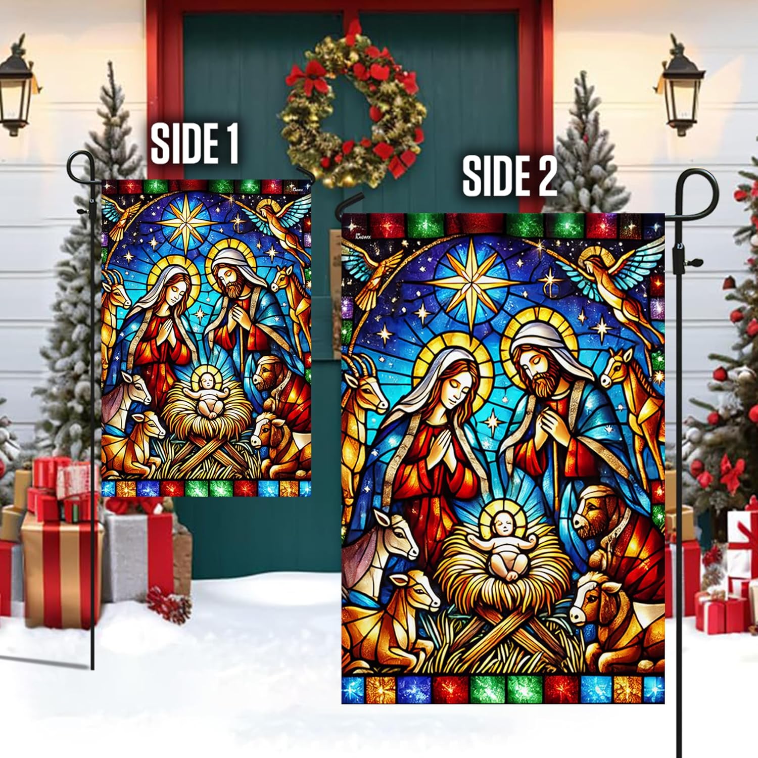 American Flag-Nativity of Jesus Stained Glass Christmas Flag MLN3948F, Garden Flag (11.5" x 17.5")-USA Flags Premium Polyester-Decorative Indoor Outdoor Flag