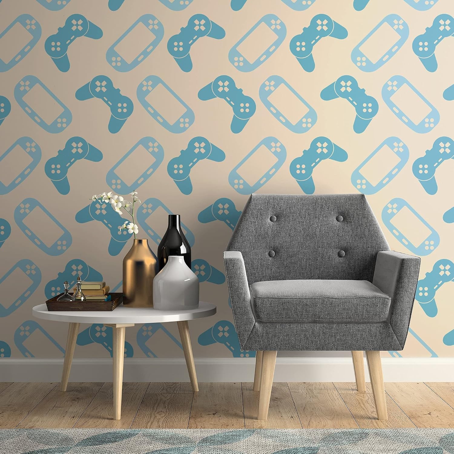 Walls By Me Peel and Stick Blue Gaming Children Removable Wallpaper 8569-2ft x 4ft (61x122cm)