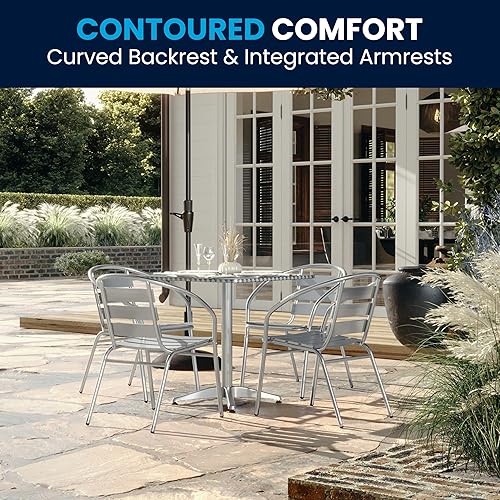 Miniatura 2 de Flash Furniture Juego de mesa cuadrada de aluminio para interiores y exteriores de 275 pulgadas con 4 sillas traseras de listones