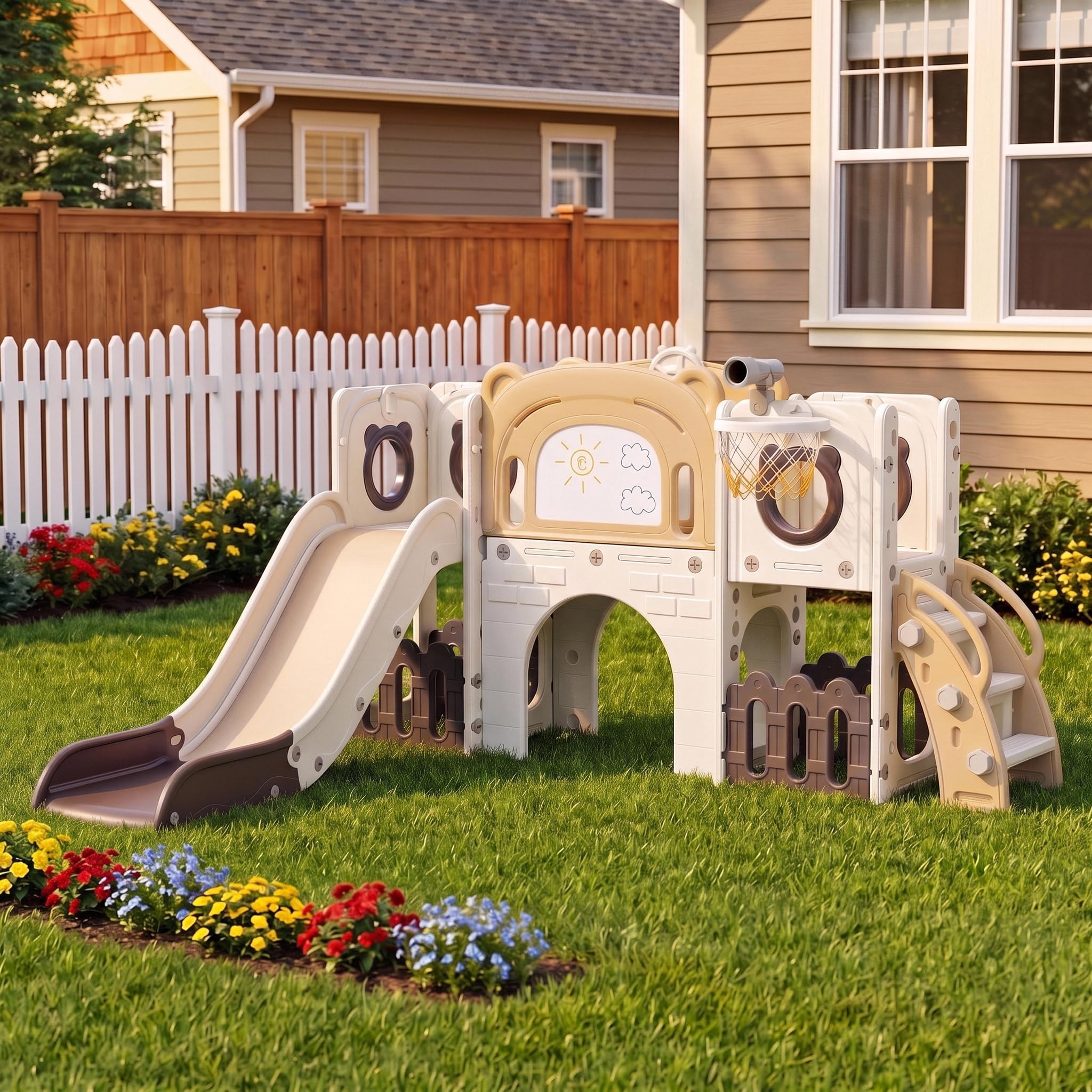 10-in-1 Toddler Slide Set, Kids Climber Playset Playground w/Whiteboard