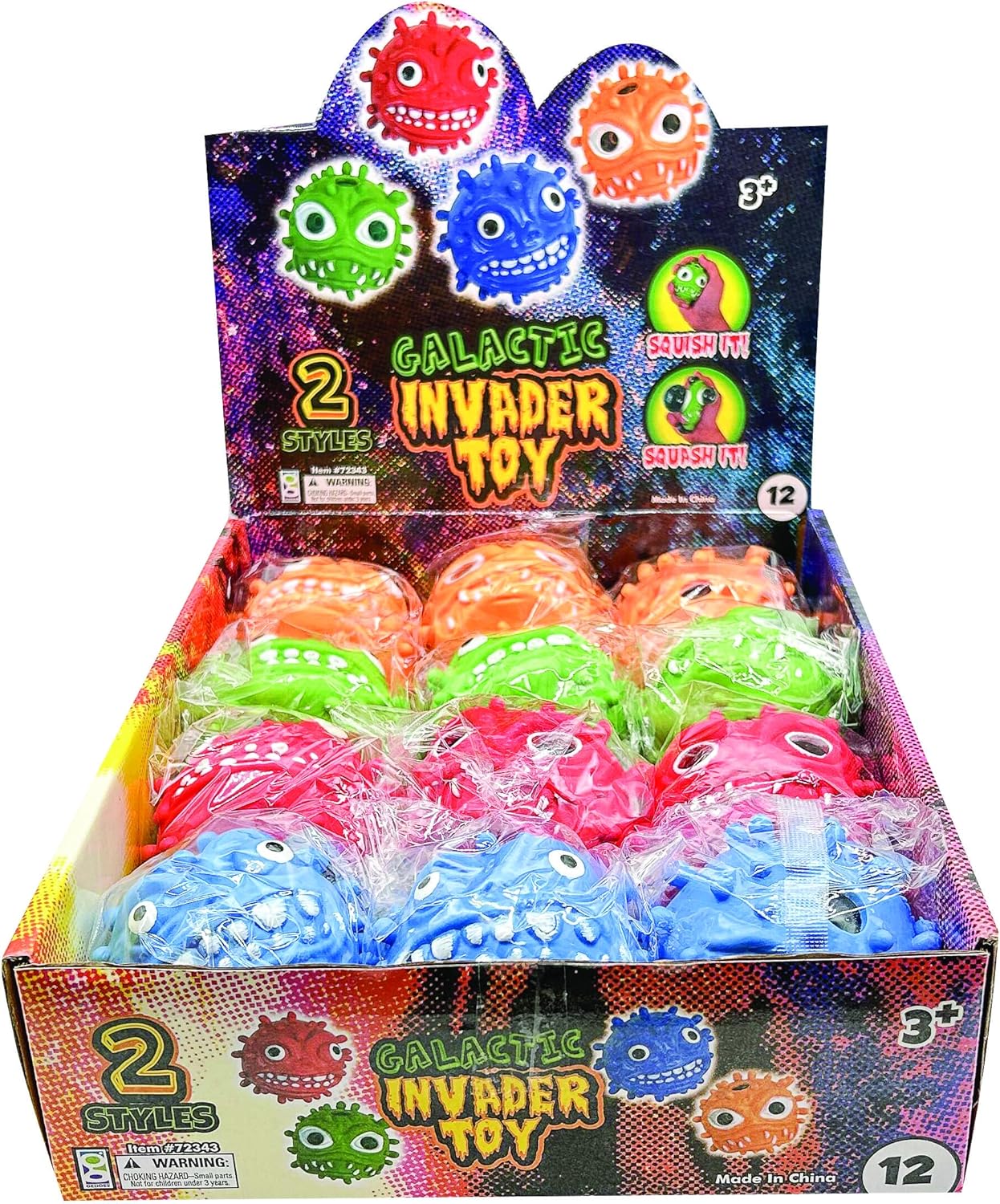 Raymond Geddes Galactic Invader Toys (12 per Pack) - Fun Stress Balls Filled with Black Squish Orb - Cool Toys for Kids
