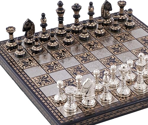 Miniatura 1 de Juego de ajedrez de mesa prémium de lujo y decorativo, 12 x 12 pulgadas, negro y plateado, juego de ajedrez coleccionable y hecho a mano para