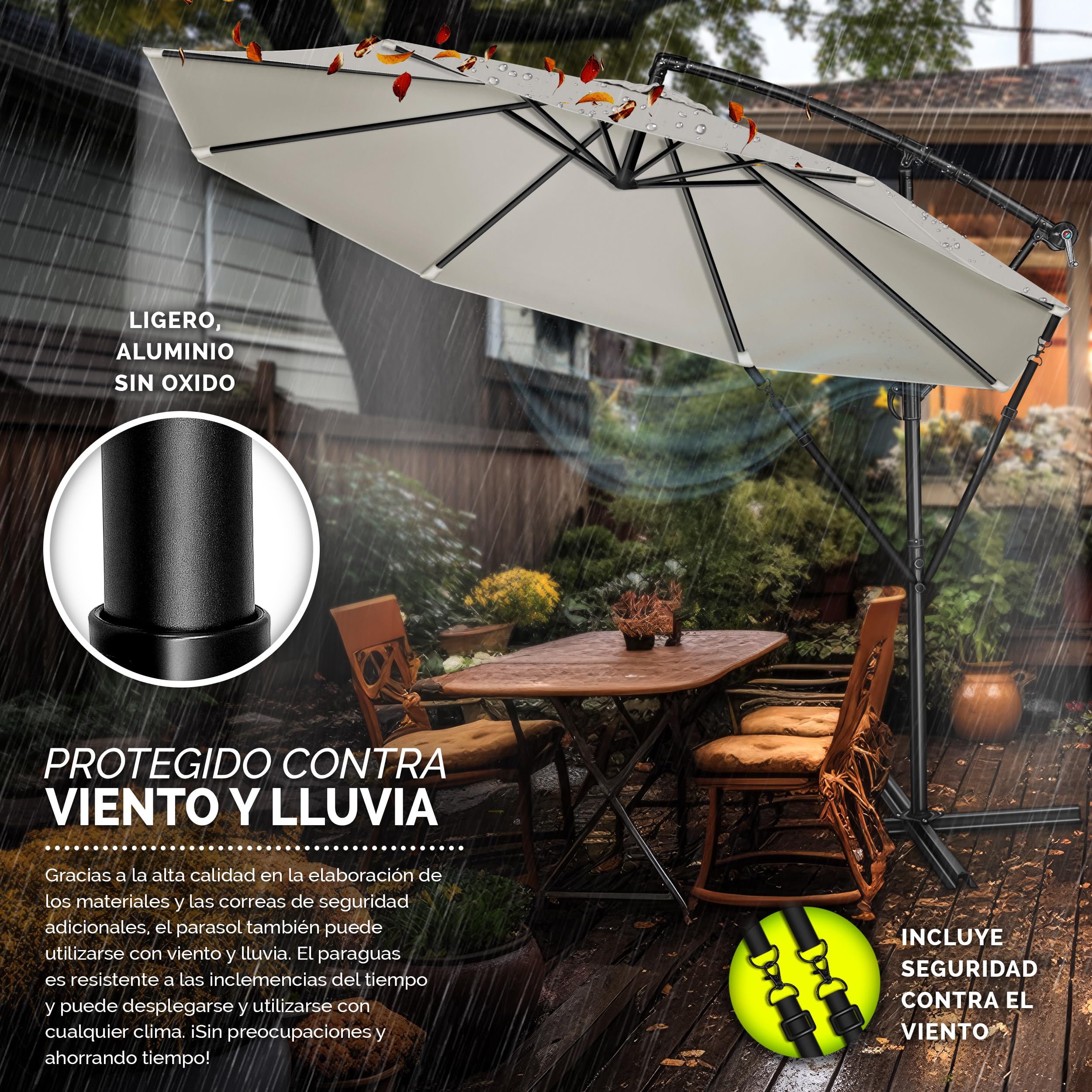 tillvex Sombrilla de 300/350 cm de diámetro con manivela, sombrilla con soporte, sombrilla de jardín, protección UV, aluminio, paraguas de mercado impermeable