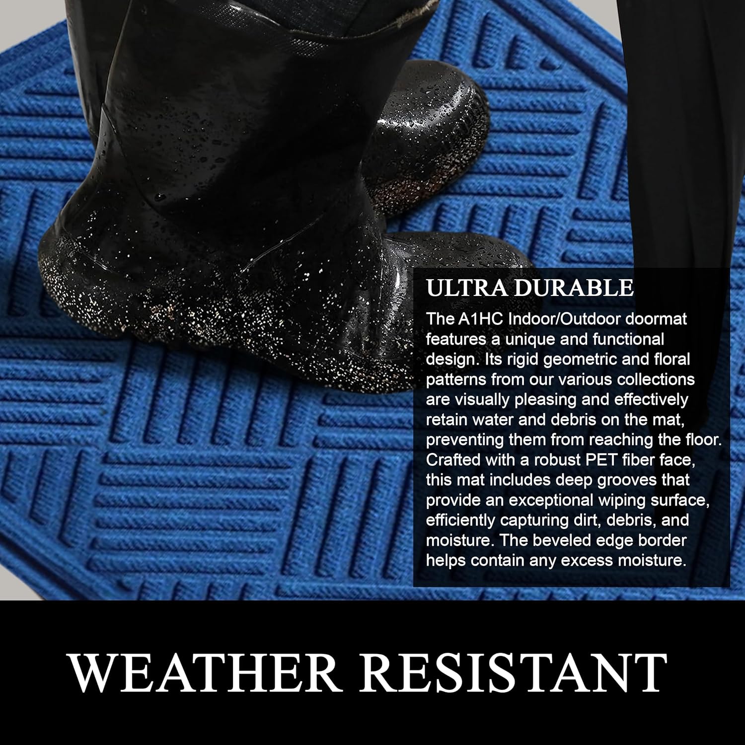 A1HC New Durable and Versatile Polypropylene Rubber Door Mat All Weather Inside Outside Door Mat Easy to Maintain for Entrance Back Doors, Patio, Garage (Blue, 24"x36")