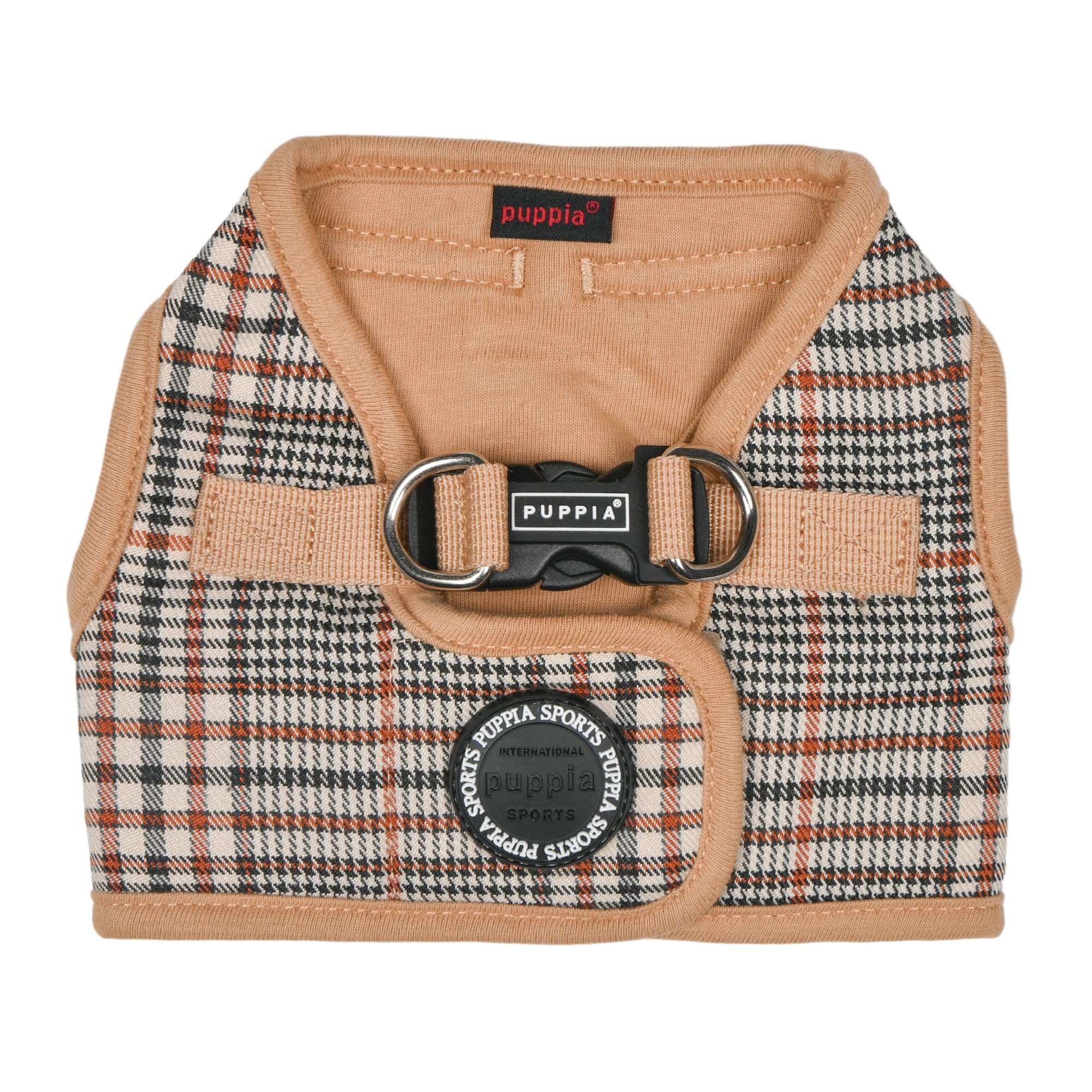 Puppia Lucas - Arnés de chaleco B (escalón), arnés de primavera y verano con patrón a cuadros para perros pequeños y medianos, beige, talla S