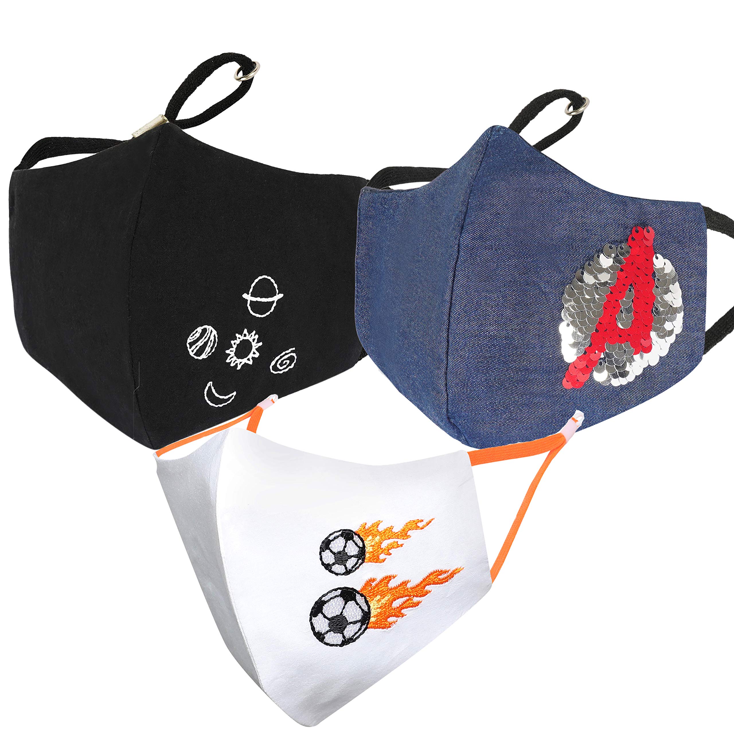 MASQ By Q-One Annular 4 Layer, Reusable, with Lanyard & Ear Adjusters, Anti-Bacterial, BFE>99% Embroidered Cotton Cloth Face Mask for Kids (7-12 Years, Black-Navy-White, Pack of 3, Without Valve) (B08JPMNHBX) Amazon Price History, Amazon Price Tracker