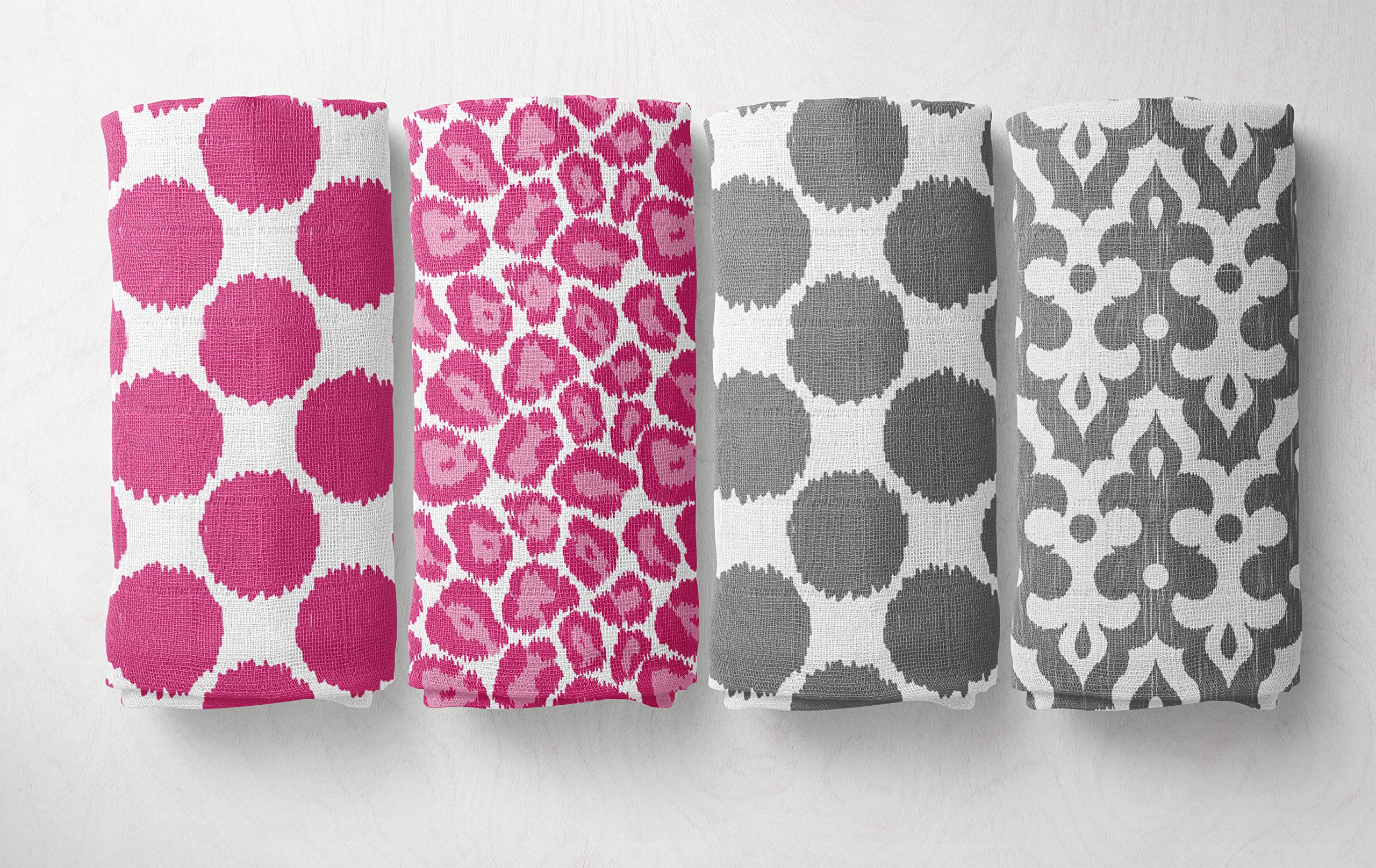 Ikat Pink/Grey Swaddling Muslin Blankets set of 4-image-44