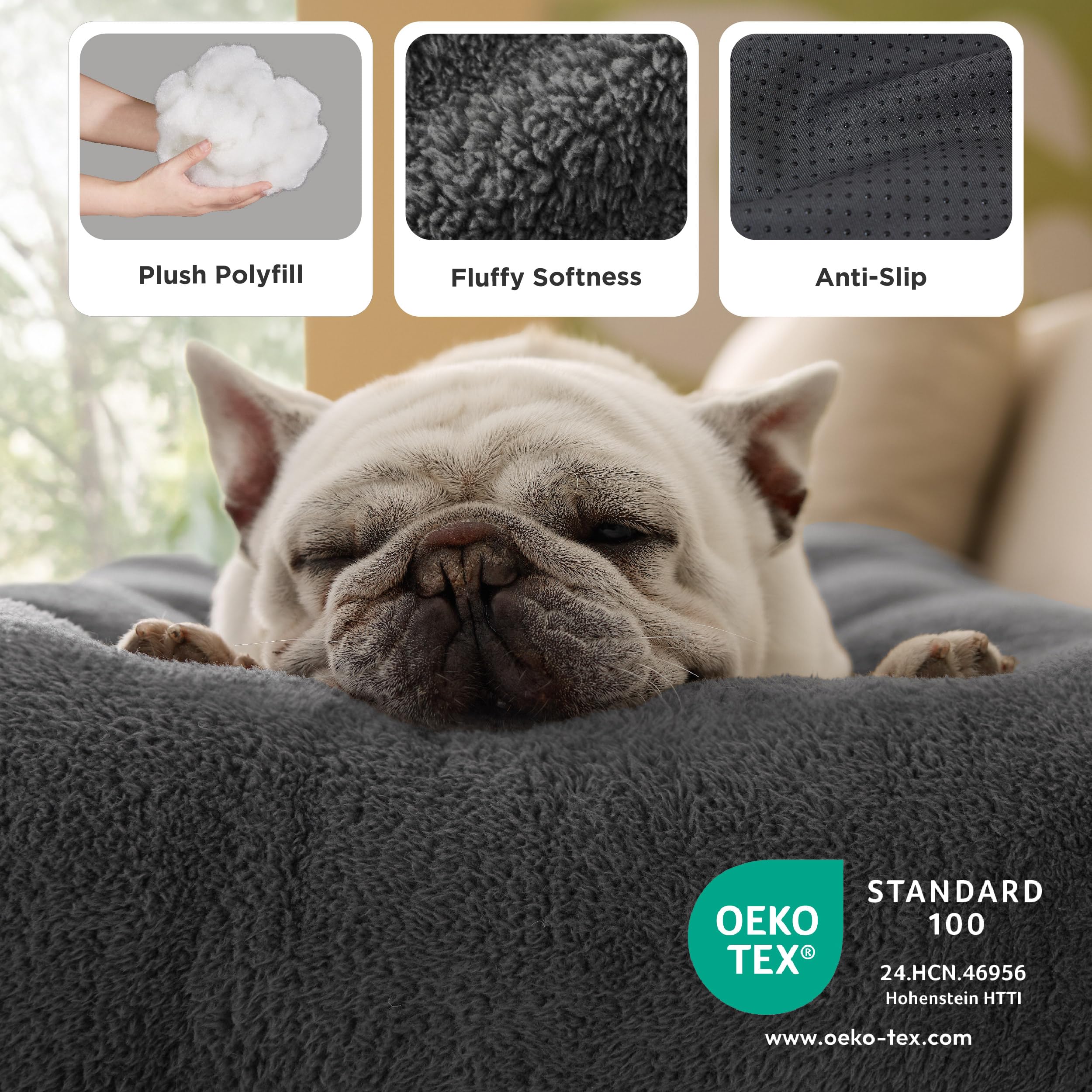 Bedsure Dog Crate Bed Washable Large - Calming Dog Mattress with Anti Slip Bottom, Warm Pet Pillow Cushion for Large Grey, 74x53x8cm - Image 2