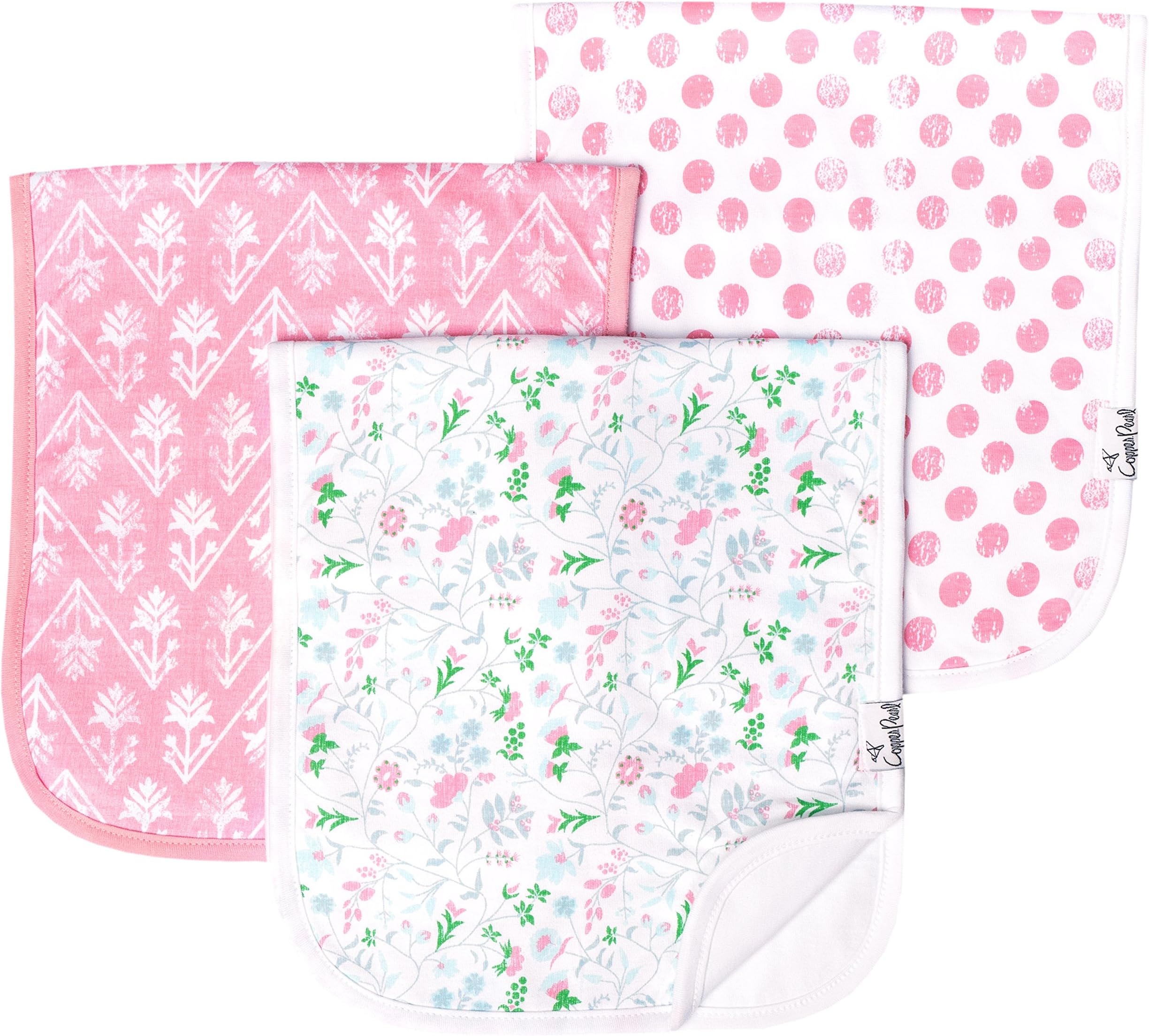Premium Baby Burp Cloths - 3-Pack Large Cotton Burp Cloths, Extra Soft Spit Up Rags with 3 Absorbent Layers, Perfect for Baby Girl Gifts (21" x 10" Size, Claire Set)