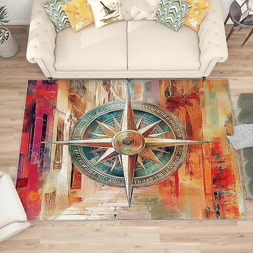 Miniatura 2 de Alfombra de brújula de 4 x 5 pies, decoración del hogar y habitación de brújula, alfombra de área náutica, alfombras marítimas de marinero para sala