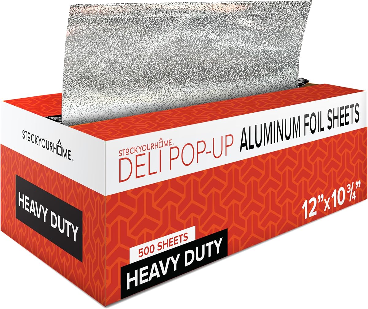 Papel de aluminio para delicatessen emergente ultrarresistente de 12', 500 hojas precortadas, ideal para restaurante, comida, burrito, hot dog o sándwich