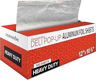 12' Ultra Heavy Duty Pop Up Deli Aluminum Foil, 500 Pre-Cut Sheets, Ideal for Restaurant, Food, Burrito, Hot Dog or Sandwich