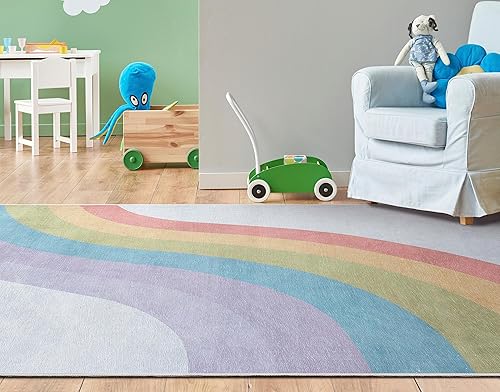 Miniatura 4 de Well Woven Kids Rugs Rainbow - Alfombra moderna de tejido plano multicolor de 7 pies 7 pulgadas x 9 pies 10 pulgadas