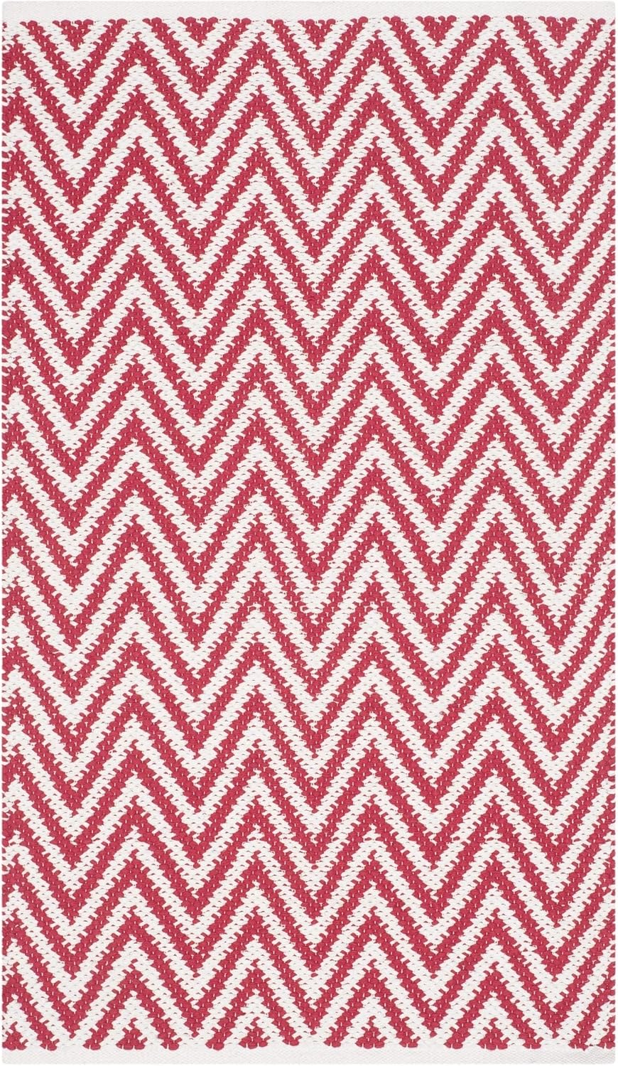 SAFAVIEH Montauk Collection Accent Rug - 2'6" x 4', Red & Ivory, Handmade Chevron Cotton, Ideal for High Traffic Areas in Entryway, Living Room, Bedroom (MTK812K)