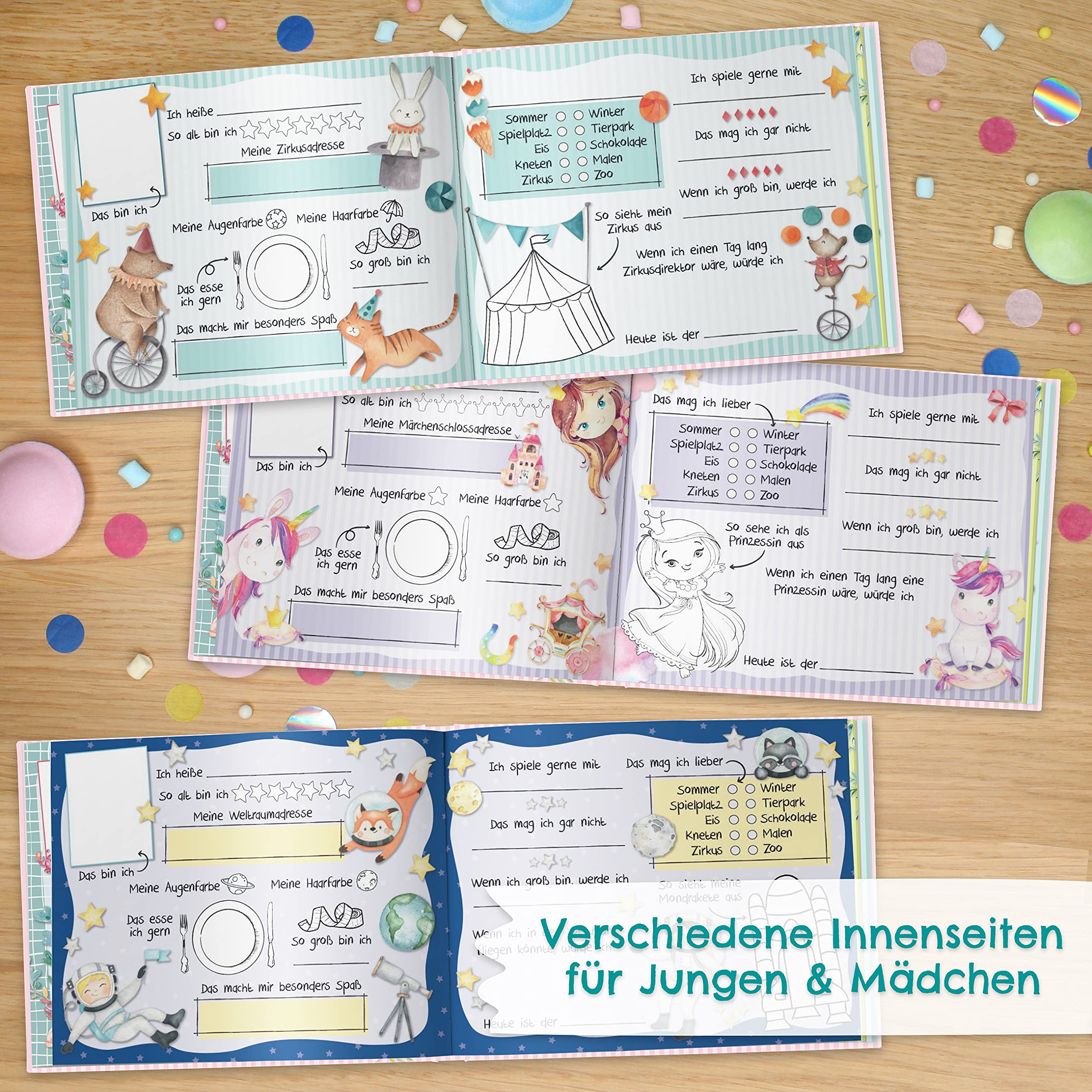 Papierdrachen Libro degli amici per bambini - Amici dell'asilo Turchese - Album di poesie con astronauta, dinosauri - per 27 amici