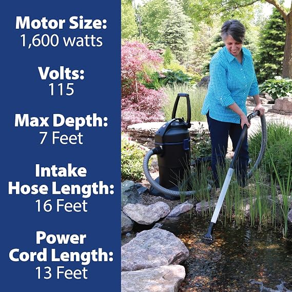 The Pond Guy ClearVac Pond Vacuum Cleaner for Outdoor Decorative Ponds | Removes debris from waterfalls & more, safe for koi & other fish with dual chamber 1600W motor for strong suction