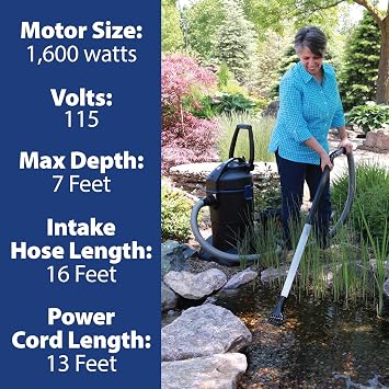 The Pond Guy ClearVac Pond Vacuum Cleaner for Outdoor Decorative Ponds | Removes debris from waterfalls & more, safe for koi & other fish with dual chamber 1600W motor for strong suction