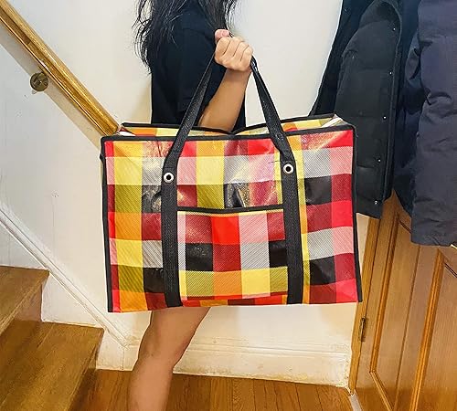 Miniatura 6 de Juego de 4 bolsas grandes reutilizables de tela de plástico duro irrompible con cremallera y asas para viajes, comestibles, lavandería, compras,