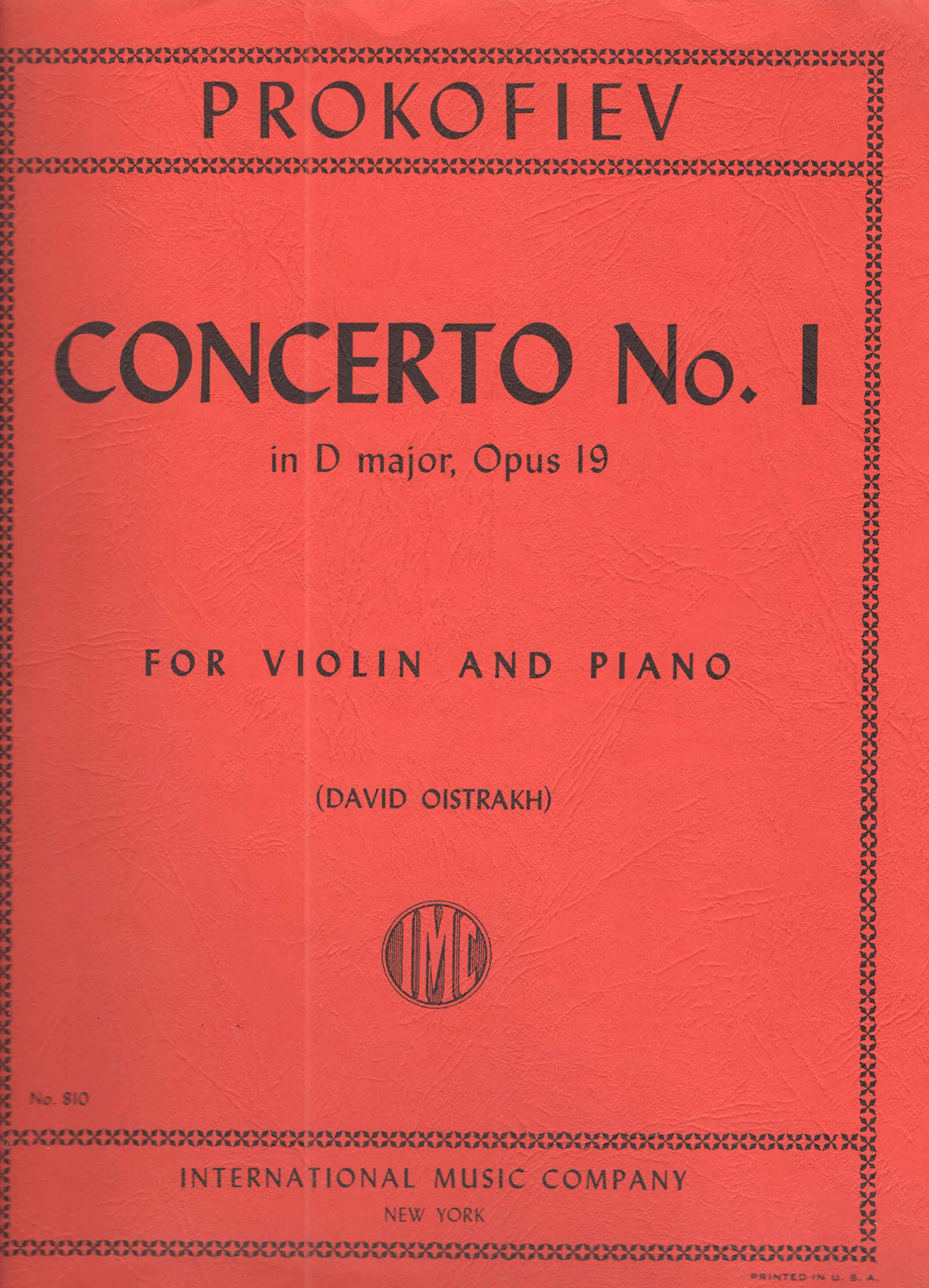 PROKOFIEV Concerto No.1 for violin and piano in D major, Opu 19 (No.810)