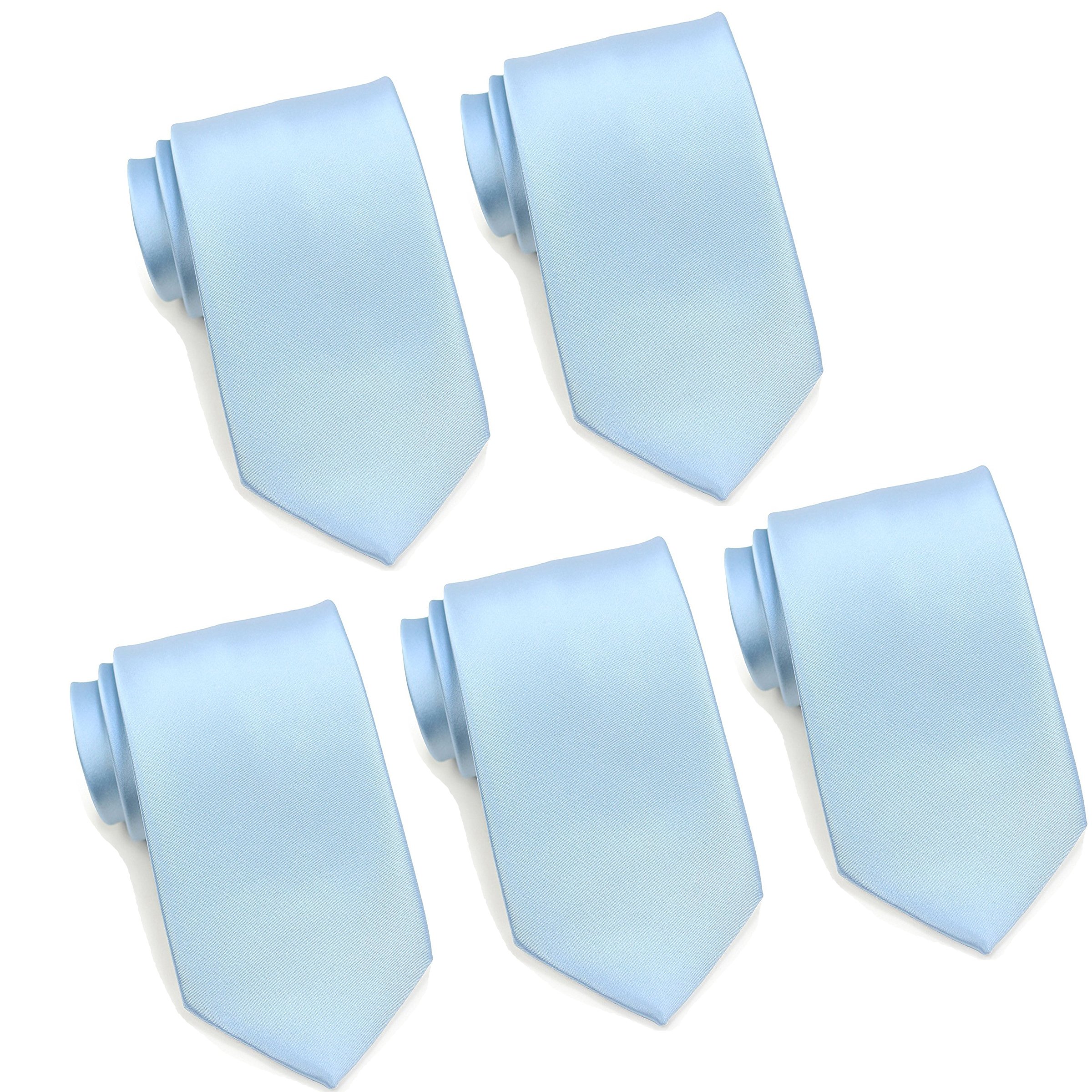 FOMANN Mens Formal Tie Wholesale Lot of 5 Mens Solid Color Wedding Ties 3.5" Satin Finish