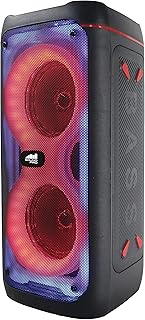 Naxa Electronics NDS-4505 Portable Dual 4â€³ Bluetooth Party Speaker with Multi-Color Blaze-8 Rhythm Lights, Up to 2 Hours Play Time, FM Tuner, USB Port, MicroSD Card Slot, and 3.5mm Input, Black