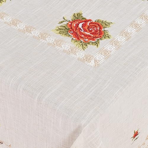 Miniatura 7 de LIN TONG Mantel rectangular, mantel de encaje bordado con flor, bordado elegante patrón floral para cocina, comedor, fiesta, decoración del hogar