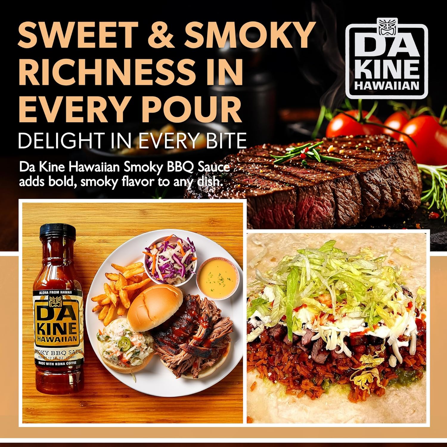 Da Kine Hawaiian Smoky BBQ Sauce, Premium Gourmet Barbecue Sauce Made in Small Batches, Gluten-Free BBQ Sauce for Meat, Fish, and Vegetables - Smoky (3 Pack) - Image 5