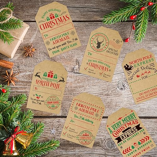 Miniatura 4 de 2 calcomanías de Navidad de 3 pulgadas, etiquetas adhesivas de papel kraft autoadhesivas para regalos de Navidad, 200 etiquetas de nombre de papel