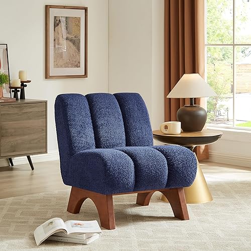 Miniatura 33 de Art Leon Silla decorativa moderna, sofá modular de tela sherpa, silla individual sin brazos con patas de madera para sala de estar, dormitorio,