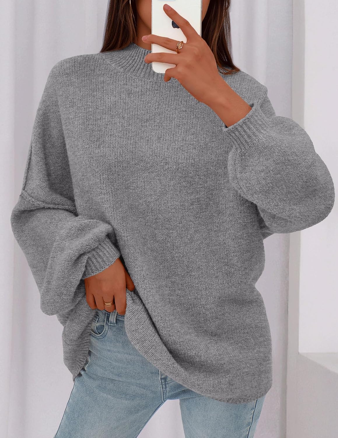 PRETTYGARDEN Women's 2026 Fall Oversized Sweaters Chunky Knit Mock Neck Long Sleeve Casual Trendy Pullover Winter Clothes - Image 3