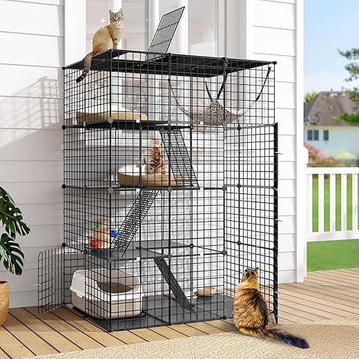 DWVO 4 Tier Large Cat Cage Indoor: Kitten Enclosure DIY Playpen Catio with Large Hammock for 1-3 Cats