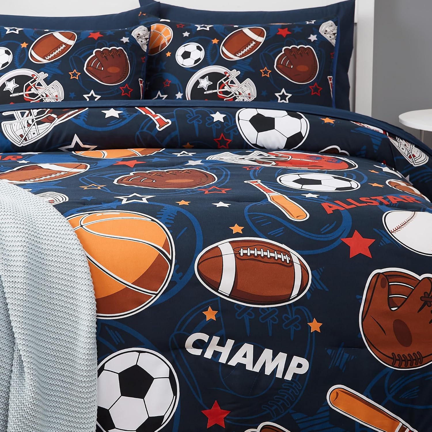 Full Kids Comforter Set - 7 Pieces Full Bedding Sets for Boys Teen, Glow in The Dark Sports Ball Games Bed in A Bag with Sheets - Image 8