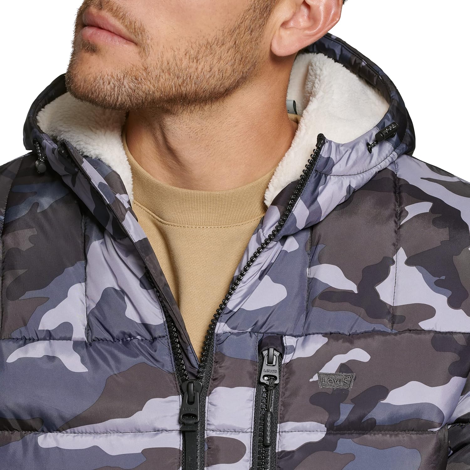 Levi's mens Quilted Puffer With Sherpa Lined Hood