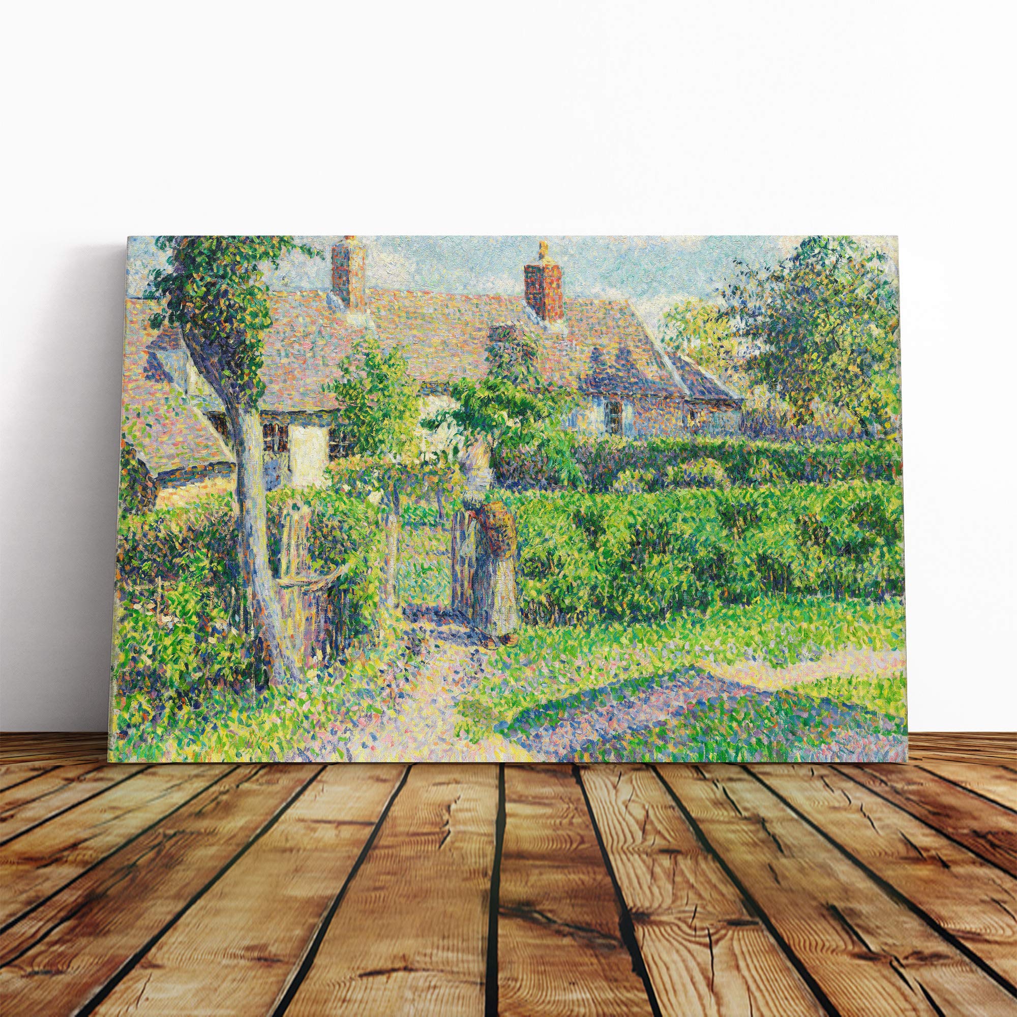 Camille Pissaro Peasants Houses Canvas Print | Gallery Wrapped 30mm Frame Wall Art | 20x14 inches | Ready to Hang | Modern Picture | Living Room Bedroom Lounge Office