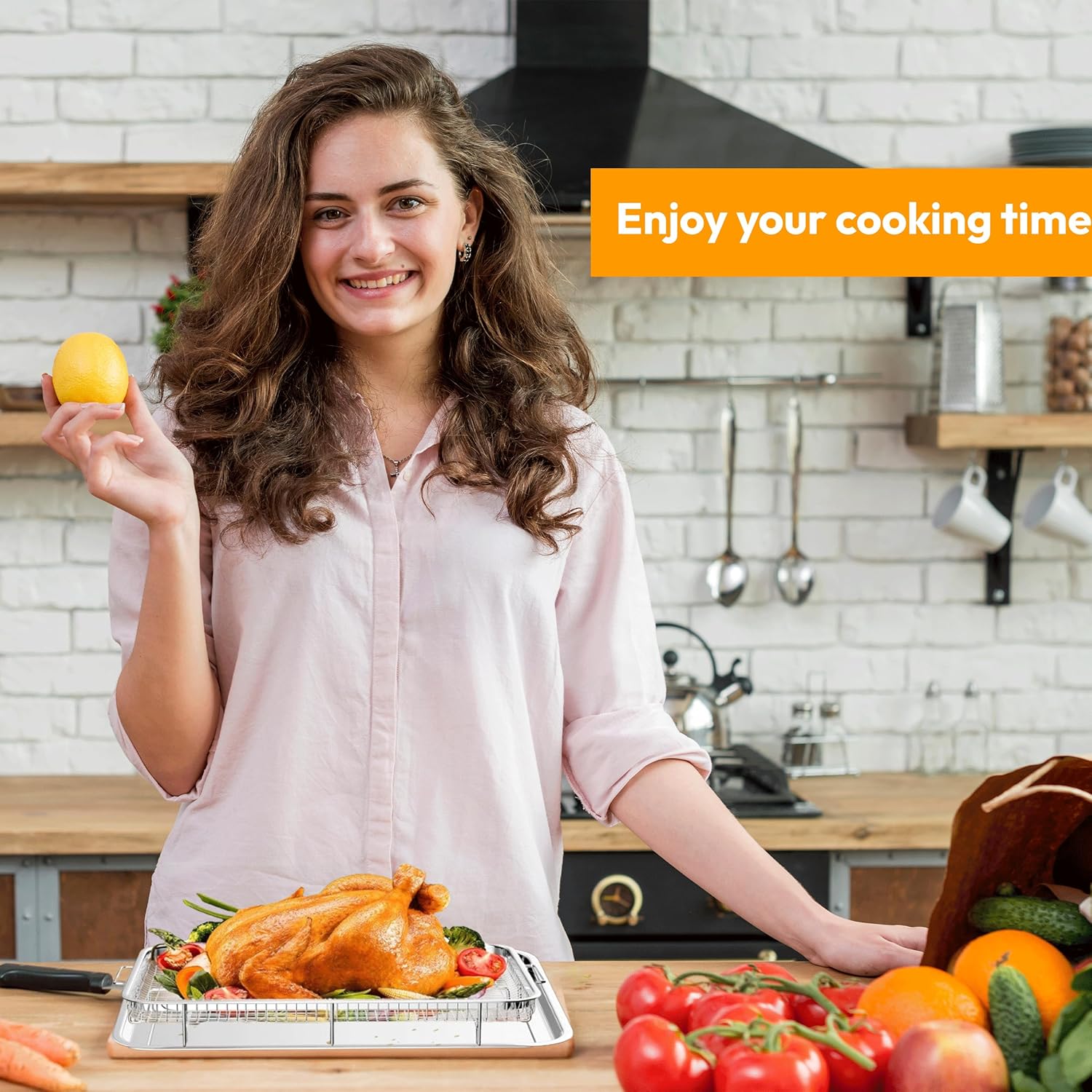 15.6" X 11.6" Large Air Fryer Basket for Oven, OvenCrisp Air Fryer Basket and Tray Set With 30PCS Parchment Papers, Stainless Steel Air Fryer Pan and Crisper Tray for Frying Baking