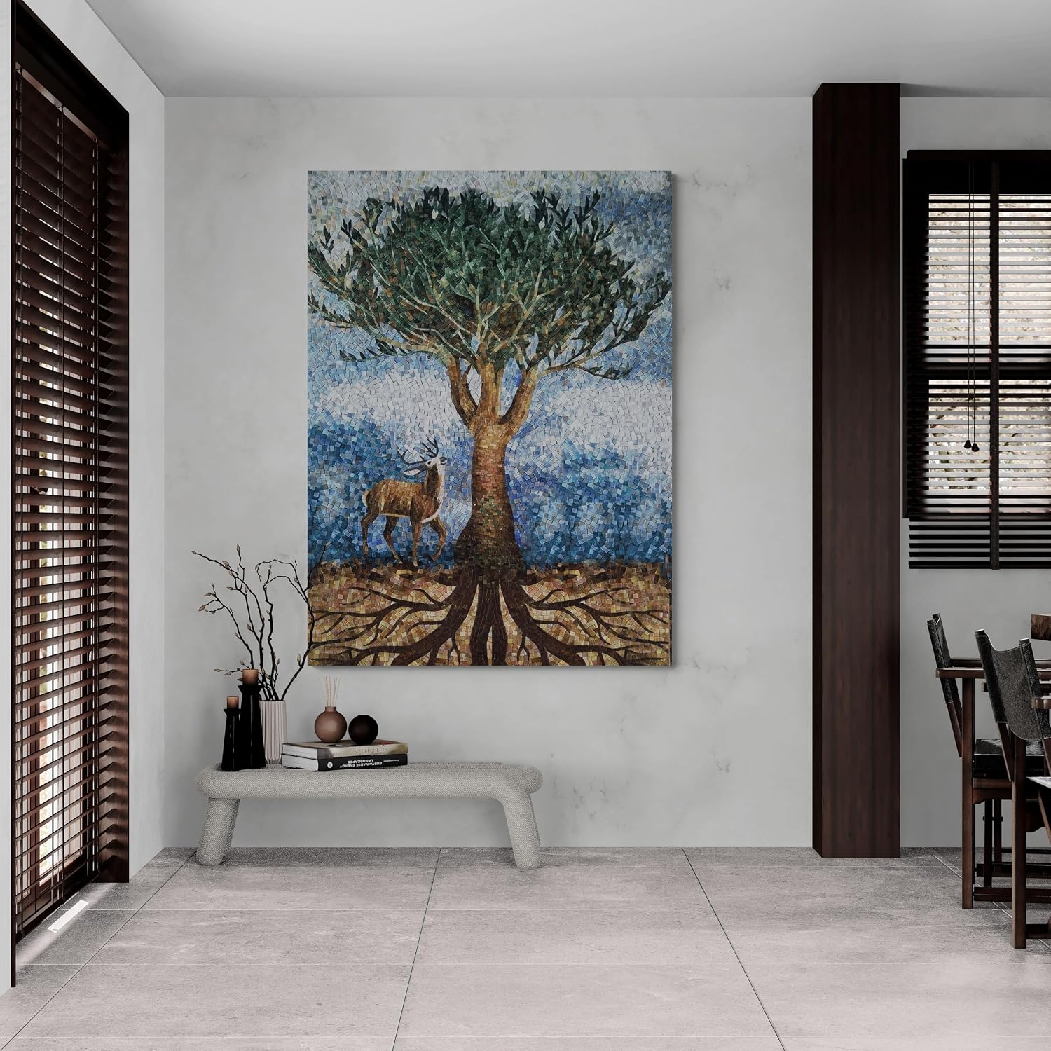 A Deer Reflecting On The Meaning Of Life | Masterpiece Custom Mosaics | Marble Mosaics By Mosaics Lab | Handmade Mixed | This Masterpiece Is Great As Wall Art | Perfect For Any Office, Living Room.