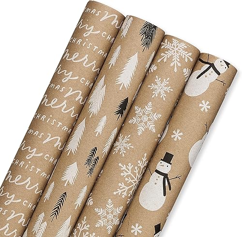 Miniatura 6 de American Greetings Paquete de papel de regalo kraft de 80 pies cuadrados (nieves) para Navidad y todas las fiestas (4 rollos de 30 pulgadas x 8 pies)