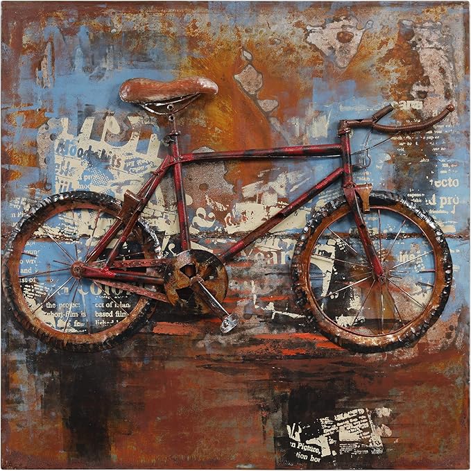 Empire Art Direct "Biking" Mixed Media Hand Painted Iron Wall Sculpture by Primo
