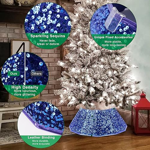Miniatura 39 de Blissun Collar de árbol de Navidad, falda de árbol de Navidad con lentejuelas, anillo plegable para árbol de Navidad, cubierta de base