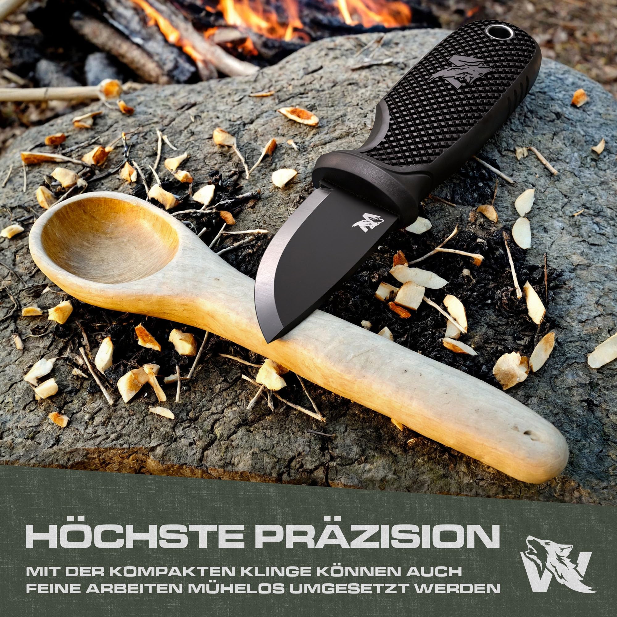 ODENWOLF W-MINI 2 Neck Knife aus D2 Stahl - Kleines EDC Messer Feststehend mit Holster und Feuerstahl - Outdoor Messer Klein und Handlich - Halskette