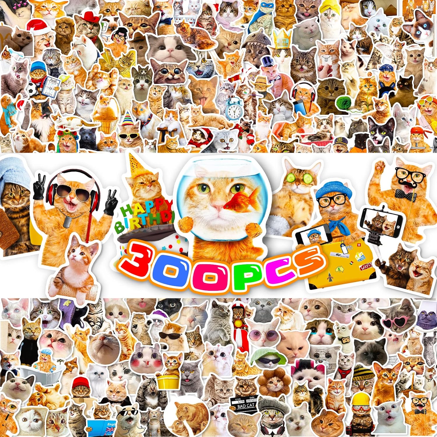 Amazon.com: 300pcs Cute Cat Stickers for Water Bottles, Kawaii Kitty ...