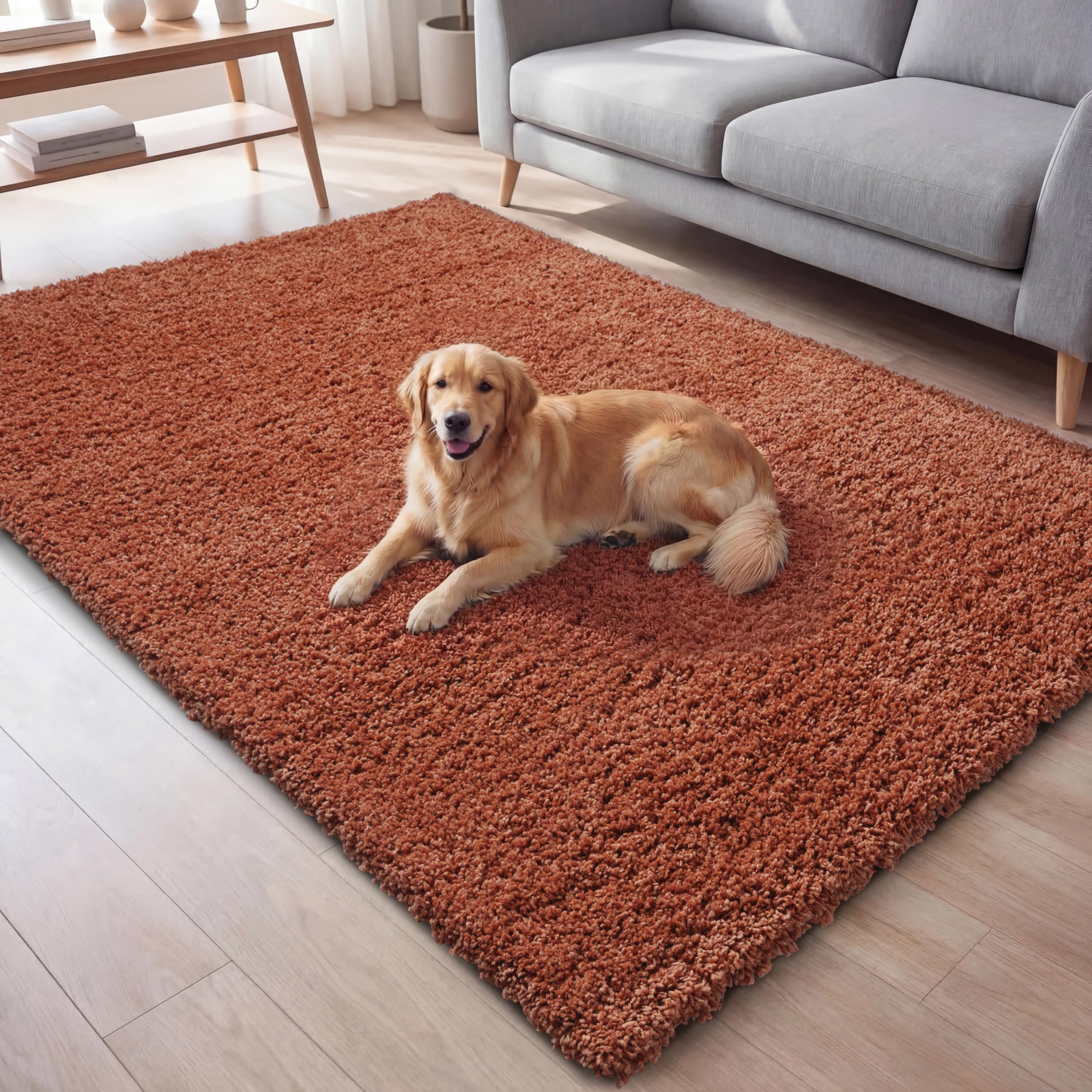 Ruglenza Shaggy Area Rug 200x290 cm Terracotta - Extra Large Fluffy Rug, Ultra Thick 45mm Deep Pile, OEKO-TEX Certified, Soft Shaggy Carpet with Jute Backing, Ideal for Living Room & Bedroom โ image 1