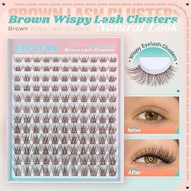 Brown Natural Lash Clusters Wispy Eyelash Clusters C Curly Brown Lash Extensions 8-16MM Cluster Eyelash Extensions Individual Lashes Natural Look Thin Soft Lash Extension DIY at Home by Eefofnn