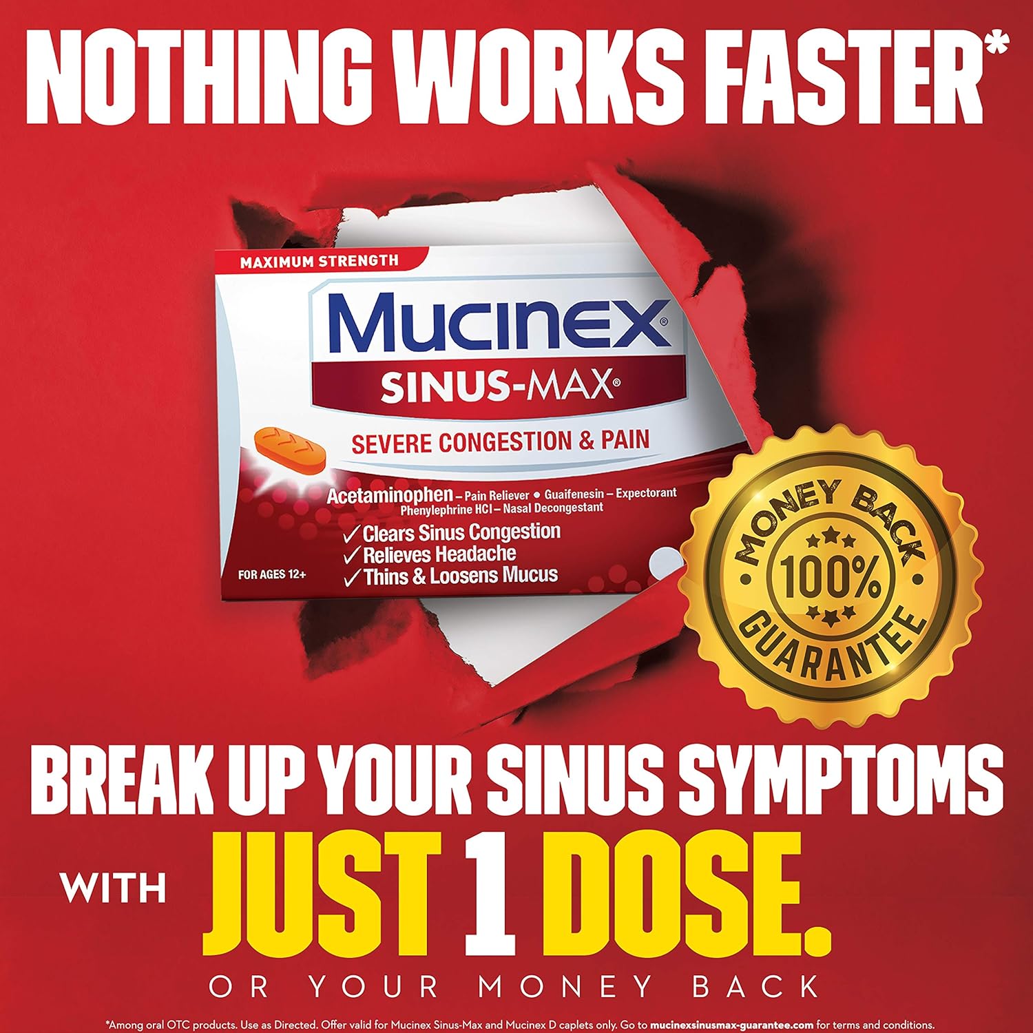 Sinus-Max Congestion & Pain Caplet (20 Count (Pack of 2)) : Health & Household