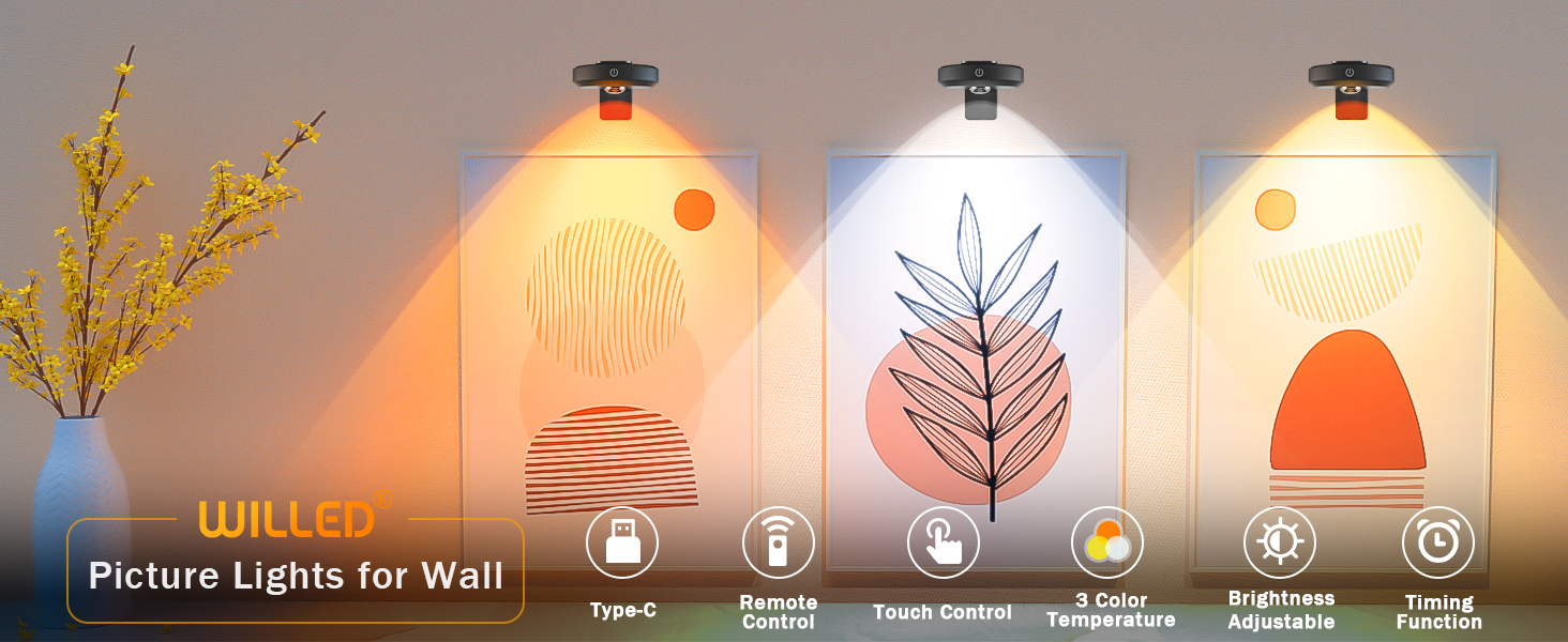 Lampe Cible Fléchettes Applique Murale WILLED 5W Rechargeable - Éclairage Tableau Avec Télécommande - 3 Températures Couleur Lumiere Led Sans Fil