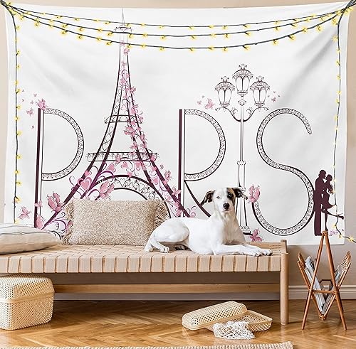 Miniatura 8 de Ambesonne Tapiz de París, diseño floral de flores de la torre Eiffel, diseño floral, para colgar en la pared para dormitorio, sala de estar,