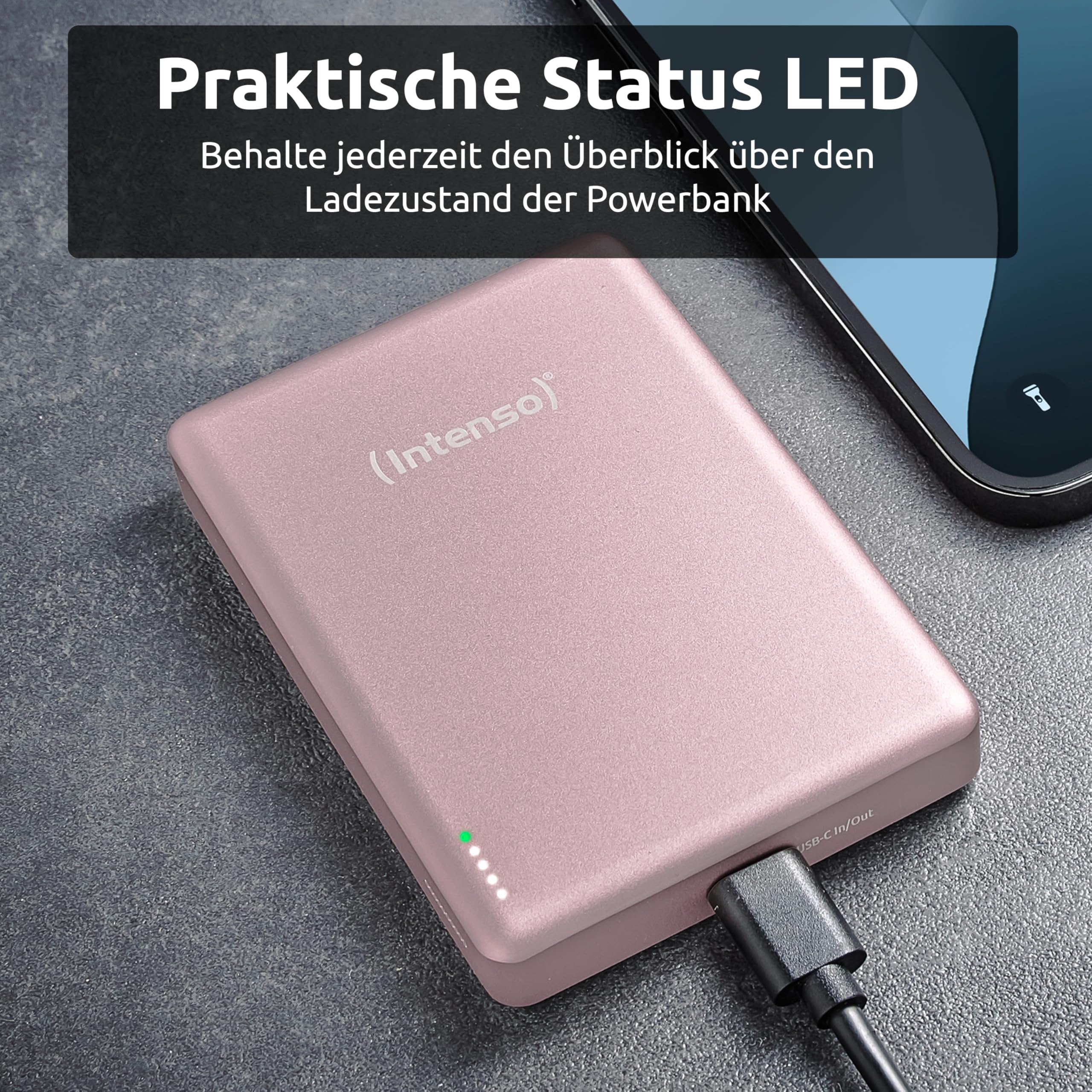 Intenso MW10000 magnetyczny powerbank 10 000 mAh – kompatybilny z MagSafe, bezprzewodowe ładowanie 15 W, USB-C PD 20 W, do iPhone i Android – sprawdzony w Niemczech – różowy
