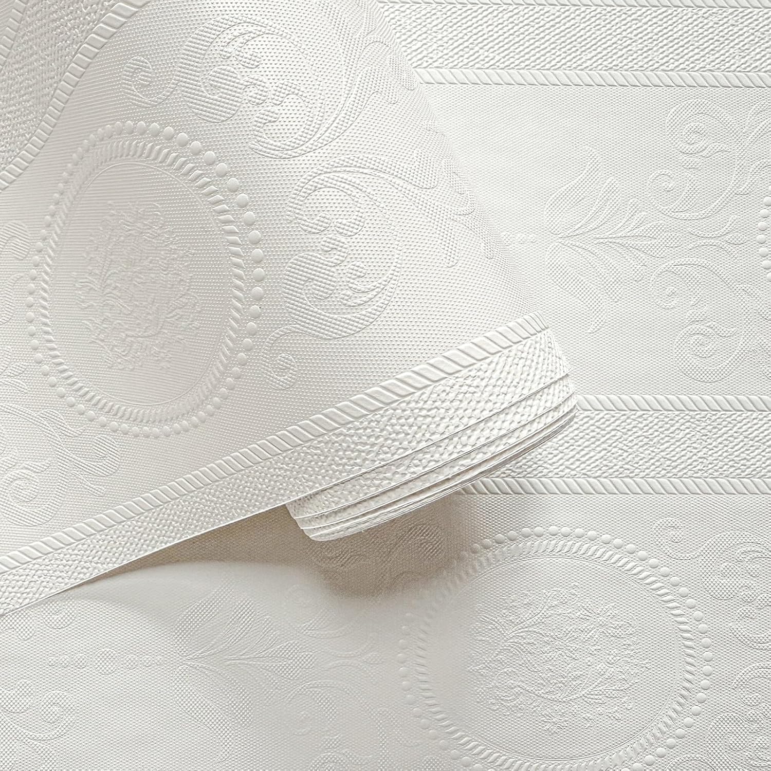 Peel-and-Stick Wallpaper Textured 3D Embossed Wallpaper Modern Waterproof self-Adhesive Film(White,1.5m)