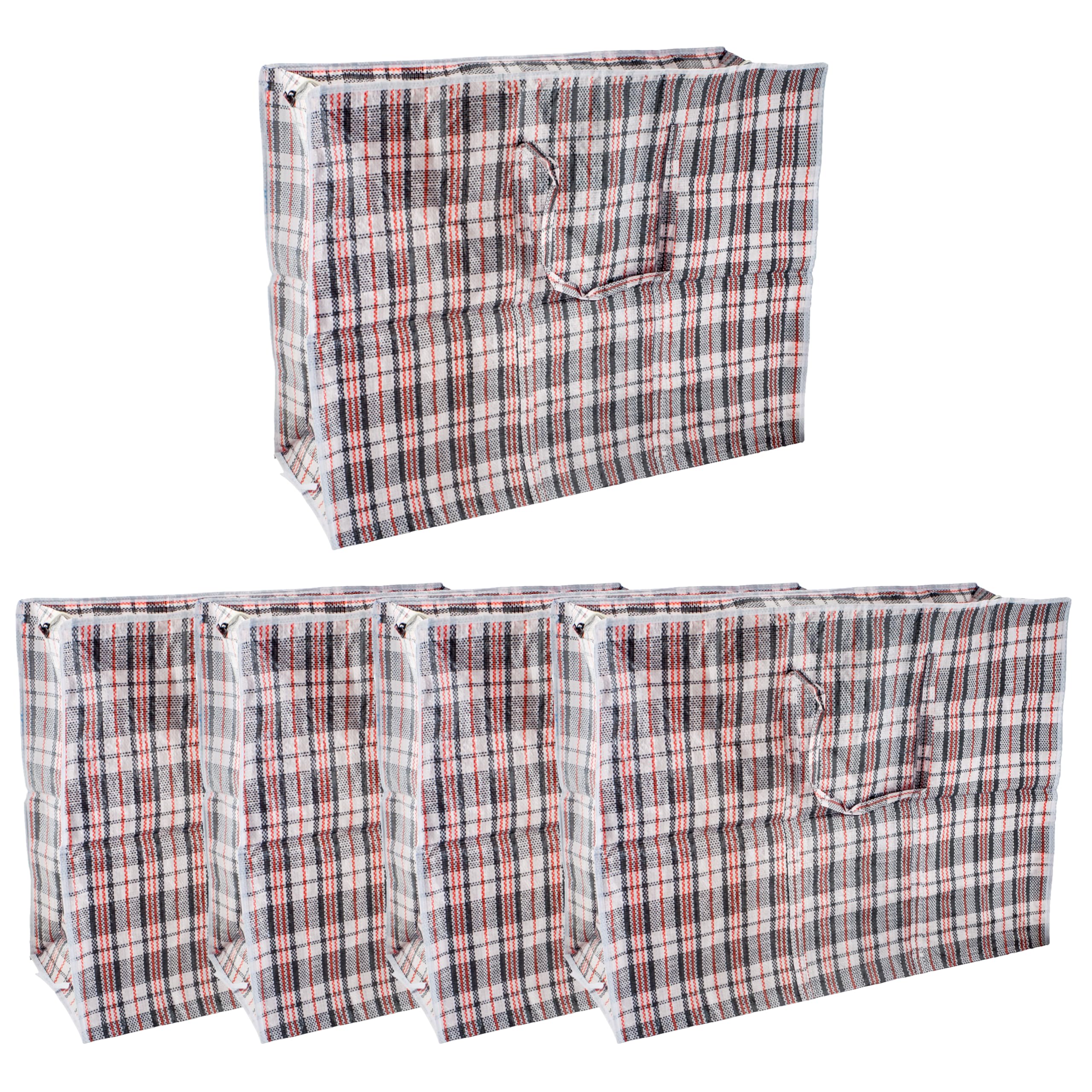 HOMESHOPA Jumbo Laundry Bags, 5 Pack Heavy Duty Strong Durable Storage Bags for Laundry Moving House, Shopping, Clothing, Reusable Checkered Bag with Zipper & Handles, Waterproof Carrying Totes Bag